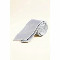 Moss Bros Moss Silver Plain Natte Silk Tie