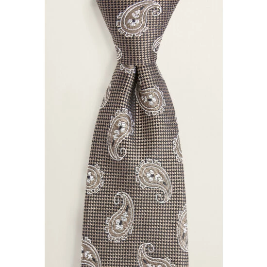 Moss Bros Moss Brown Tonal Paisley Silk Tie 1 Moss Bros Moss Brown Tonal Paisley Silk Tie