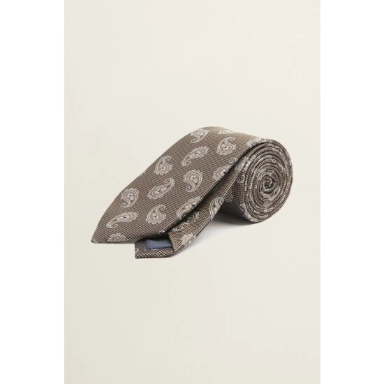 Moss Bros Moss Brown Tonal Paisley Silk Tie 2 Moss Bros Moss Brown Tonal Paisley Silk Tie - Image 2