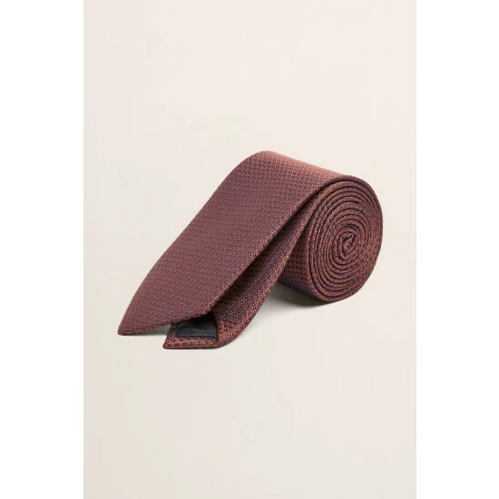 Moss Bros Red Rust Textured Tie 2 Moss Bros Red Rust Textured Tie - Image 2