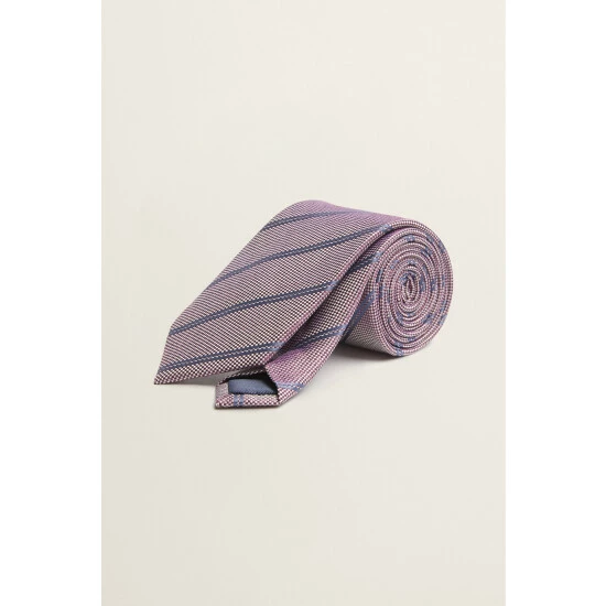Moss Bros Moss Peach With Navy Stripe Silk Tie 1 Moss Bros Moss Peach With Navy Stripe Silk Tie
