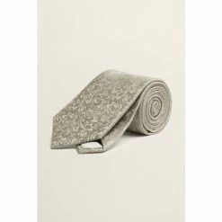 Moss Bros Moss Silver Floral Silk Tie