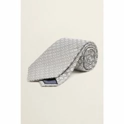 Moss Bros Moss Silver Floral Geo Silk Tie