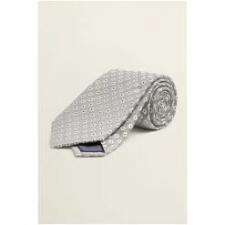 Moss Bros Moss Silver Floral Geo Silk Tie -Moss Bros shop unnamed file 1054