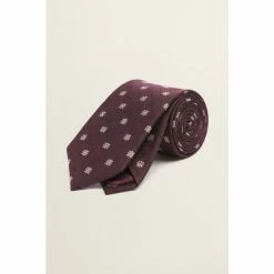 Moss Bros Burgundy Red Floral Geo Silk Tie