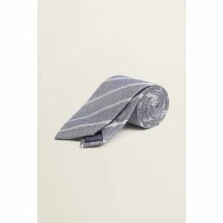 Moss Bros Moss Silver/Blue With White Stripe Silk Tie