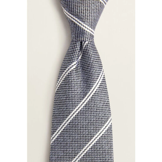 Moss Bros Moss Silver/Blue With White Stripe Silk Tie 2 Moss Bros Moss Silver/Blue With White Stripe Silk Tie - Image 2
