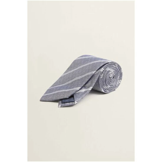 Moss Bros Moss Silver/Blue With White Stripe Silk Tie 3 Moss Bros Moss Silver/Blue With White Stripe Silk Tie - Image 3