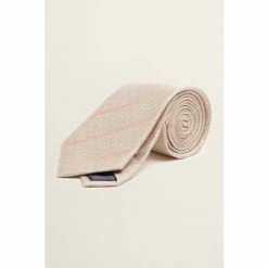 Moss Bros Moss Blue Champagne With Pink Stripe Silk Tie