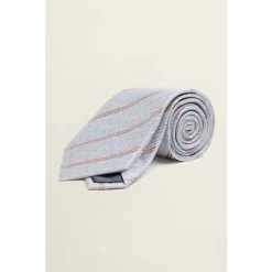 Moss Bros Moss Sky Blue With Pink Stripe Silk Tie