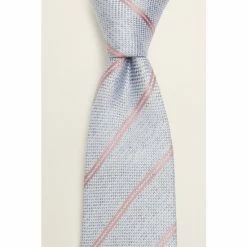 Alternative view of Moss Bros Moss Sky Blue With Pink Stripe Silk Tie