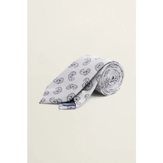Moss Bros Moss Silver Tonal Paisley Silk Tie 1 Moss Bros Moss Silver Tonal Paisley Silk Tie