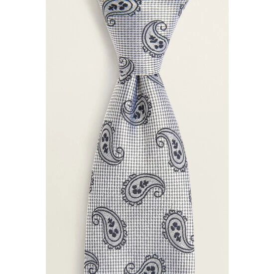 Moss Bros Moss Silver Tonal Paisley Silk Tie 2 Moss Bros Moss Silver Tonal Paisley Silk Tie - Image 2