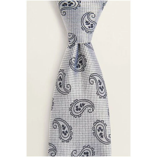 Moss Bros Moss Silver Tonal Paisley Silk Tie 3 Moss Bros Moss Silver Tonal Paisley Silk Tie - Image 3