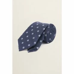Moss Bros Moss Navy Blue With Sky Floral Geo Silk Tie