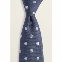 Alternative view of Moss Bros Moss Navy Blue With Sky Floral Geo Silk Tie