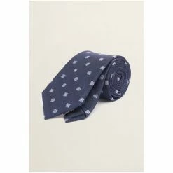 Moss Bros Moss Navy Blue With Sky Floral Geo Silk Tie -Moss Bros shop unnamed file 1090