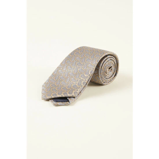 Moss Bros Gold Paisley Silk Tie 1 Moss Bros Gold Paisley Silk Tie
