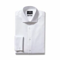 Moss Bros Moss Slim Fit White London Dobby Stretch Shirt