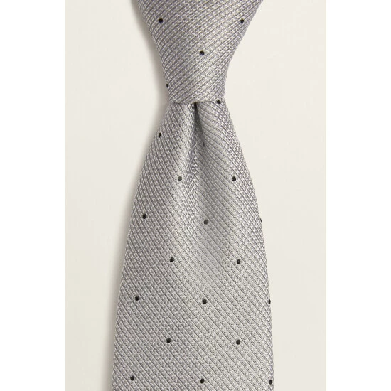 Moss Bros Moss Silver Contrast Spot Silk Tie 1 Moss Bros Moss Silver Contrast Spot Silk Tie
