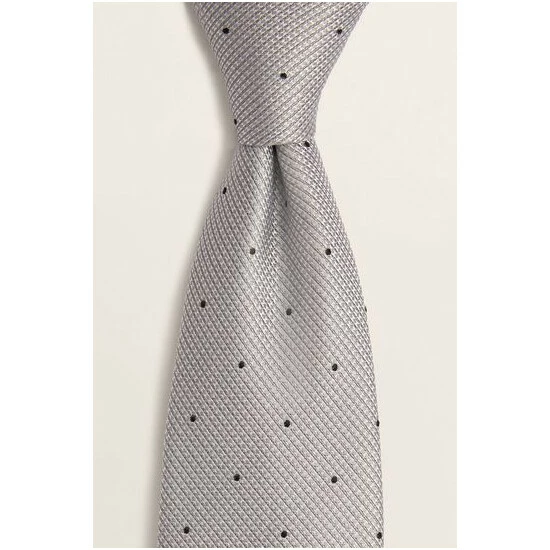 Moss Bros Moss Silver Contrast Spot Silk Tie 3 Moss Bros Moss Silver Contrast Spot Silk Tie - Image 3