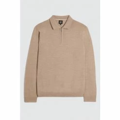 Moss Bros Natural Merino Blend Zip Polo