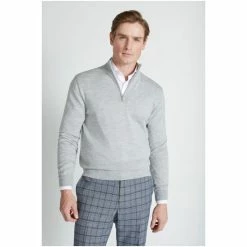 Moss Bros Grey Merino Zip-Neck Jumper 3 Moss Bros Grey Merino Zip-Neck Jumper -Moss Bros shop unnamed file 1159