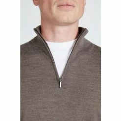 Moss Bros Brown Merino Zip-Neck Jumper 2 Moss Bros Brown Merino Zip-Neck Jumper -Moss Bros shop unnamed file 1162