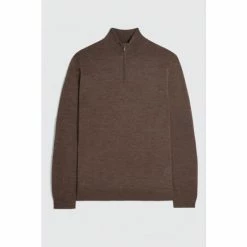 Moss Bros Brown Merino Zip-Neck Jumper 3 Moss Bros Brown Merino Zip-Neck Jumper -Moss Bros shop unnamed file 1163