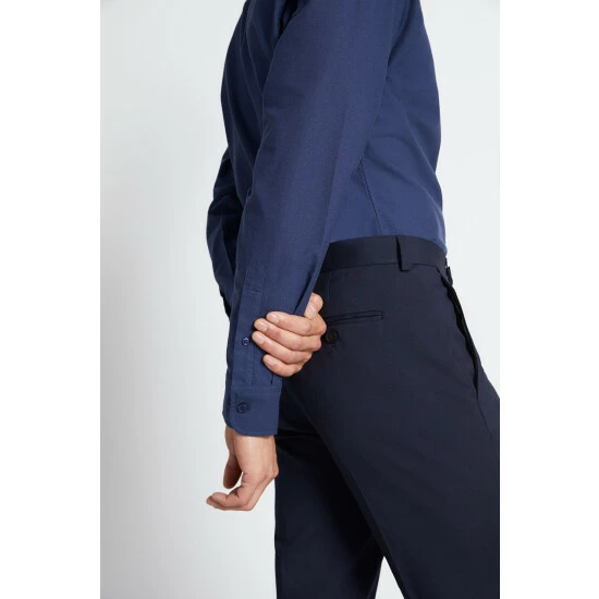Moss Bros Slim Fit Navy Blue Royal Oxford Non-Iron Shirt 3 Moss Bros Slim Fit Navy Blue Royal Oxford Non-Iron Shirt - Image 3