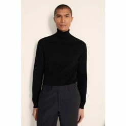Moss Bros Moss Black Merino Roll Neck Jumper