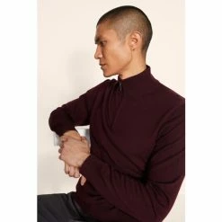Moss Bros Moss Burgundy Red Merino Zip Neck Jumper -Moss Bros shop unnamed file 1179