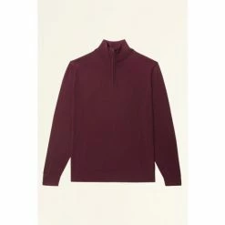 Moss Bros Moss Burgundy Red Merino Zip Neck Jumper -Moss Bros shop unnamed file 1180