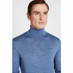 Moss Bros Moss Blue Fog Merino Blend Roll Neck Jumper -Moss Bros shop unnamed file 1186