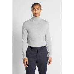 Moss Bros Grey Merino Roll Neck Jumper