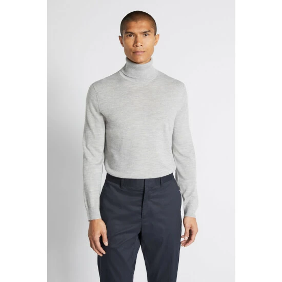 Moss Bros Grey Merino Roll Neck Jumper 1 Moss Bros Grey Merino Roll Neck Jumper