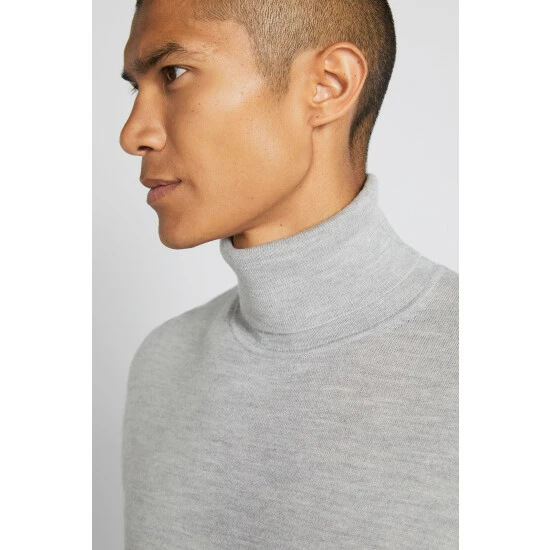 Moss Bros Grey Merino Roll Neck Jumper 3 Moss Bros Grey Merino Roll Neck Jumper - Image 3