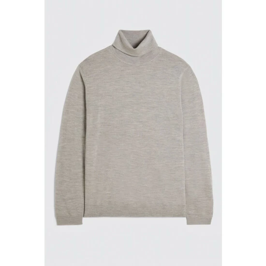 Moss Bros Grey Merino Roll Neck Jumper 4 Moss Bros Grey Merino Roll Neck Jumper - Image 4