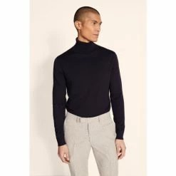 Moss Bros Moss Navy Merino Roll Neck Jumper