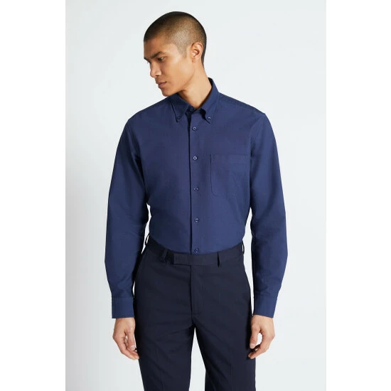 Moss Bros Slim Fit Navy Blue Royal Oxford Non-Iron Shirt 6 Moss Bros Slim Fit Navy Blue Royal Oxford Non-Iron Shirt - Image 6