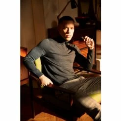 Moss Bros Moss Charcoal Merino Zip Neck Jumper