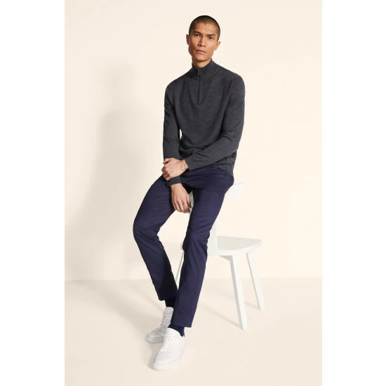 Moss Bros Moss Charcoal Merino Zip Neck Jumper 3 Moss Bros Moss Charcoal Merino Zip Neck Jumper - Image 3