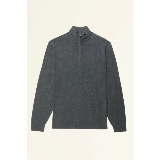 Moss Bros Moss Charcoal Merino Zip Neck Jumper 5 Moss Bros Moss Charcoal Merino Zip Neck Jumper - Image 5