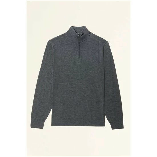 Moss Bros Moss Charcoal Merino Zip Neck Jumper 6 Moss Bros Moss Charcoal Merino Zip Neck Jumper - Image 6