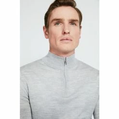 Moss Bros Moss Grey Melange Merino Zip-Neck Jumper -Moss Bros shop unnamed file 1211