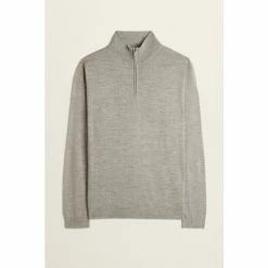 Moss Bros Moss Grey Melange Merino Zip-Neck Jumper -Moss Bros shop unnamed file 1212