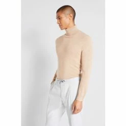 Moss Bros Natural Merino Roll Neck Jumper