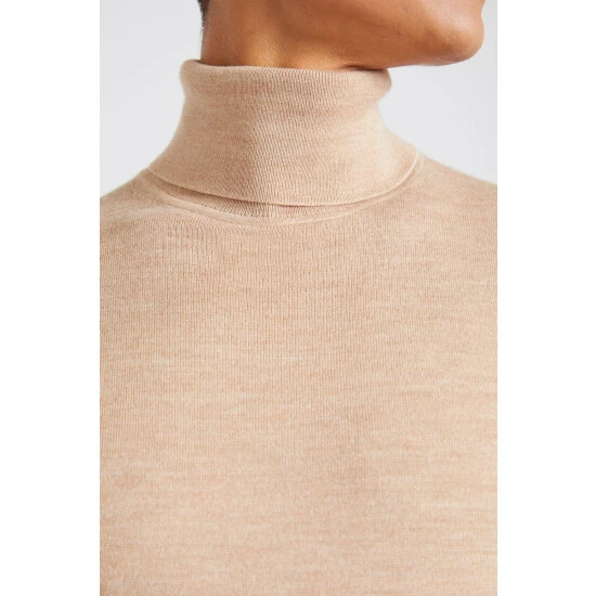 Moss Bros Natural Merino Roll Neck Jumper 3 Moss Bros Natural Merino Roll Neck Jumper - Image 3