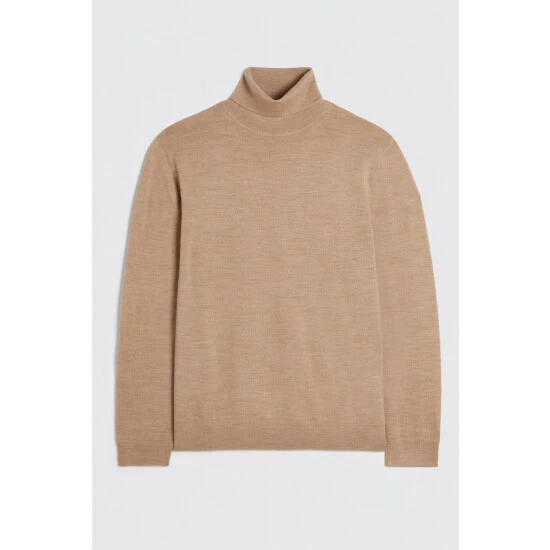 Moss Bros Natural Merino Roll Neck Jumper 4 Moss Bros Natural Merino Roll Neck Jumper - Image 4