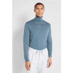 Moss Bros Petrol Blue Merino Roll Neck Jumper